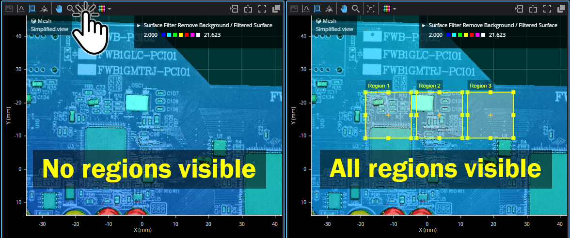 Region reset control in GoPxL, repositioning tool regions to the current zoomed view.